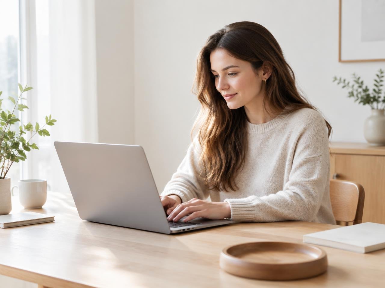 Working on a MacBook at a bright desk